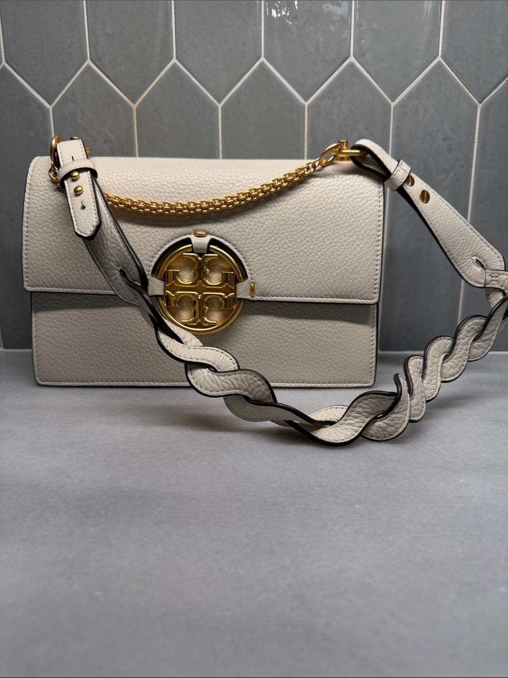 Tory Burch Miller Flap Shoulder Bag New Ivory Braided Strap